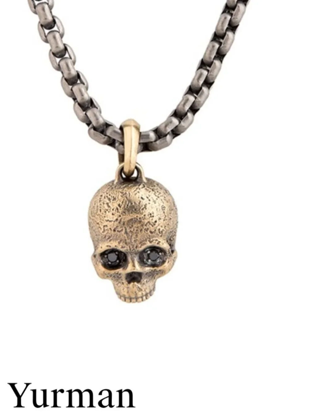 DAVID YURMAN 18K & STERLING DIAMOND MEMENTO MORI SKULL AMULET PENDANT NECKLACE